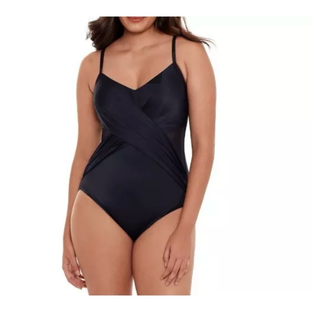 Embrace Your Curves by Miracle Brands Black Wrap One-Piece Swimsuit size large